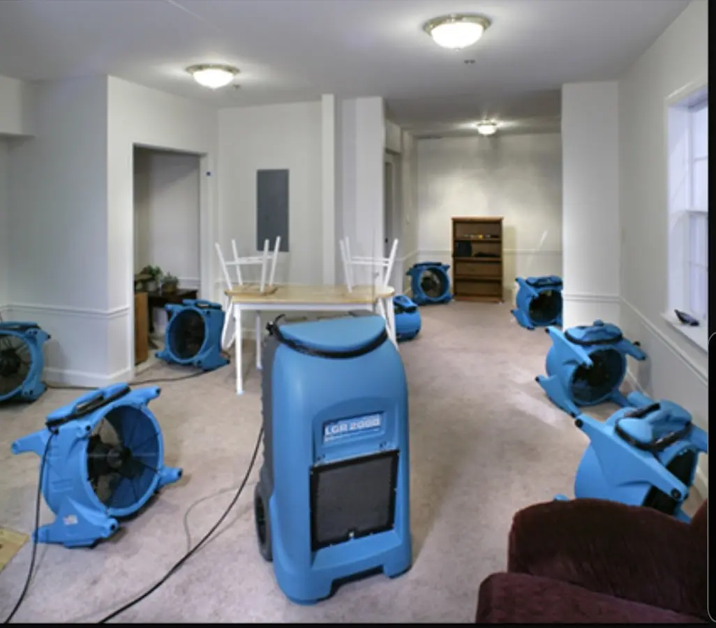 Air movers and dehumidifier setup for Water Extraction & Removal in Denver