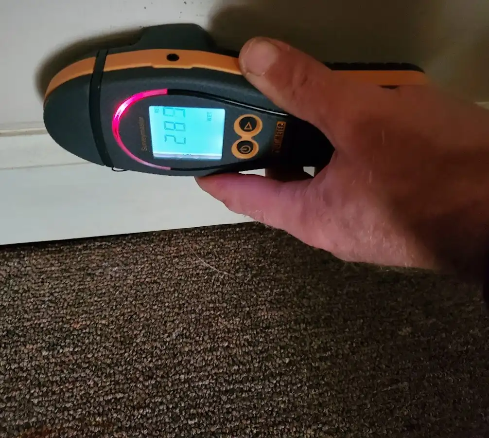 Moisture detection at baseboard during Burst Pipe Cleanup in Denver